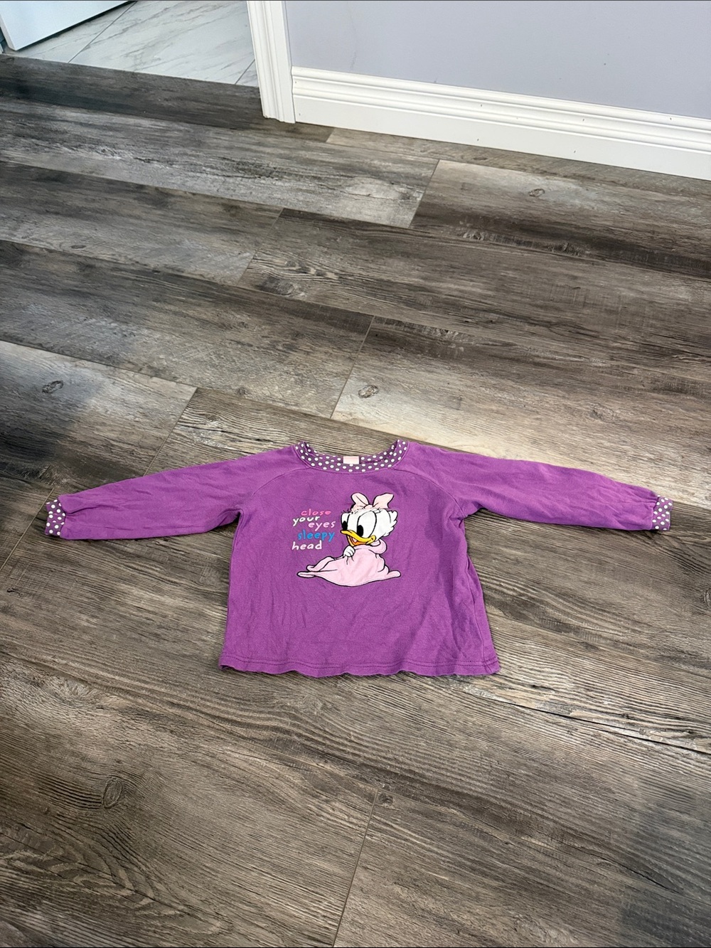 Disney Purple Daisy Duck Long Sleeve Tee with Polka Dot Trim
